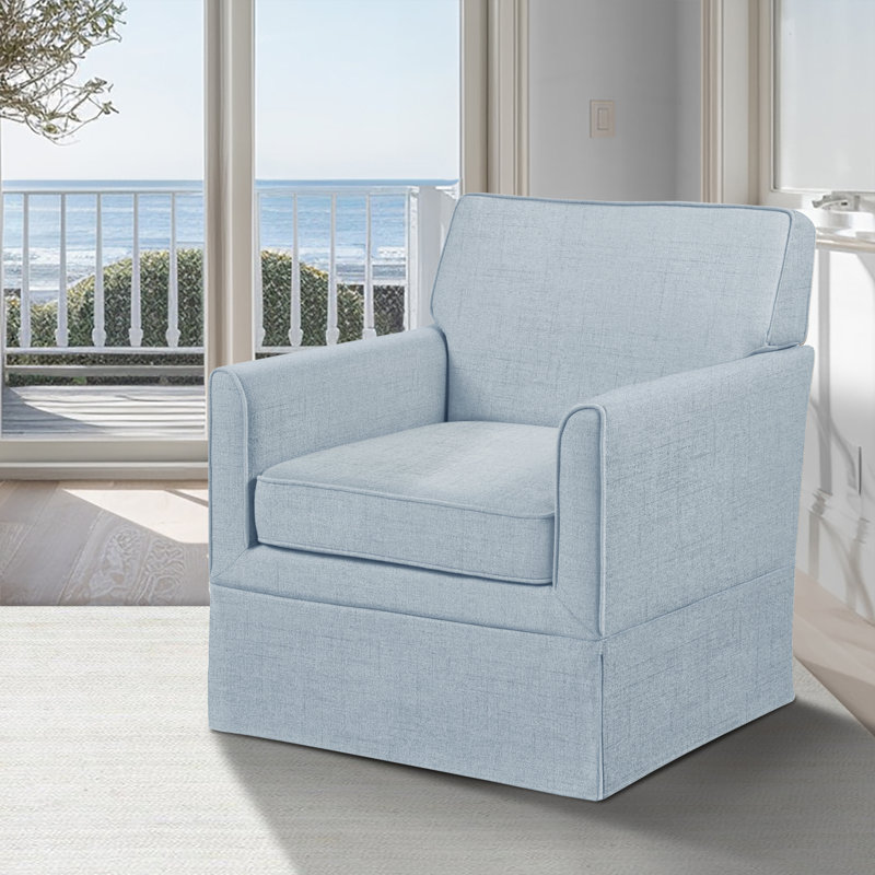 Paula Slipcover Accent Chair with Track Arms & Tailored Skirted Base, Light Blue, Light Blue