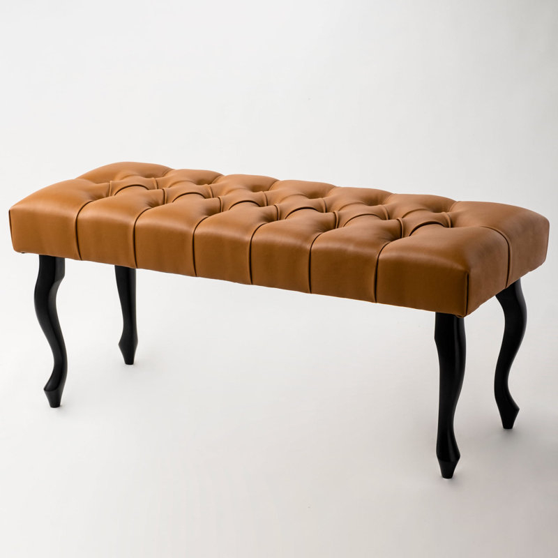 Genuine Leather Upholstered Bench, Brown/Black, 40cm H x 60 cm W x 35cm D