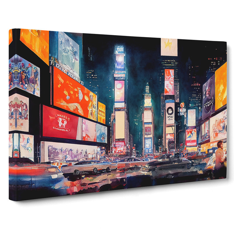 Times Square New York Watercolour Vol.4 - Wrapped Canvas Print, 40cm H x 60cm W x 3cm D