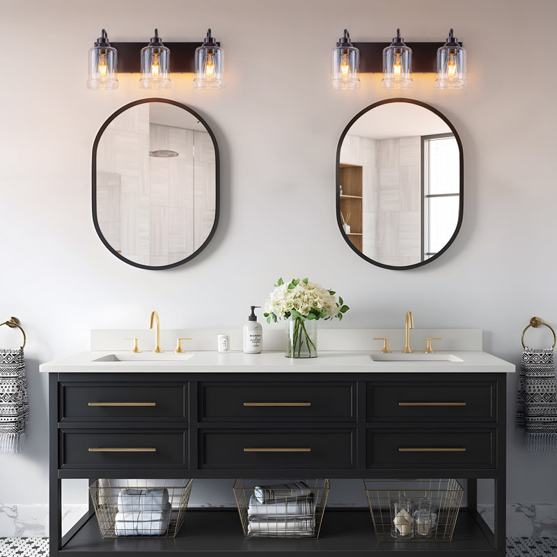 3-Light Vanity Light With Unique Glass Oil Rubbed Bronze Finish