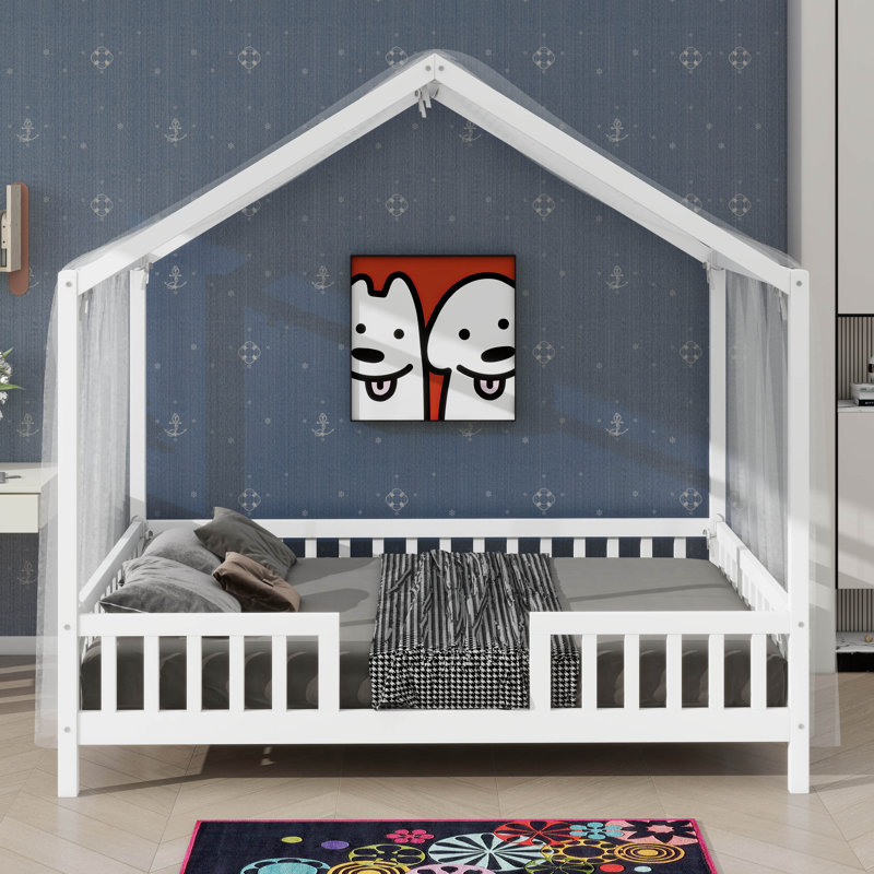 Lit pour enfant avec baldaquin Montessori, Lit double, Blanc