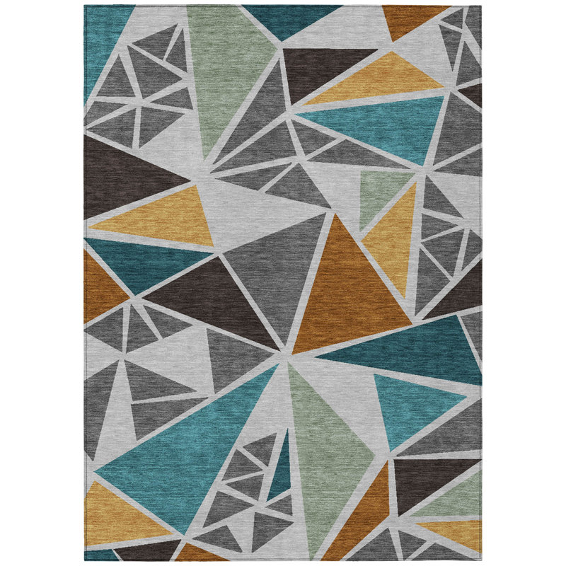 Gray Geometric Machine Washable Synthetic Area Rug 3' x 5'