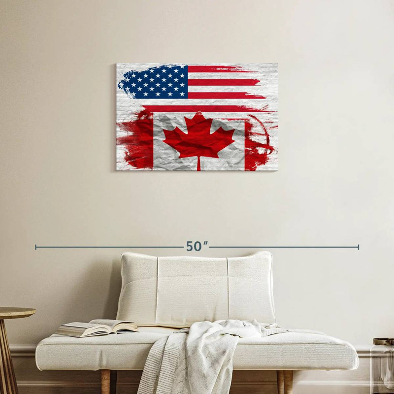 Drapeau des États-Unis et du Canada à Borges, H 20 po x l 30 po