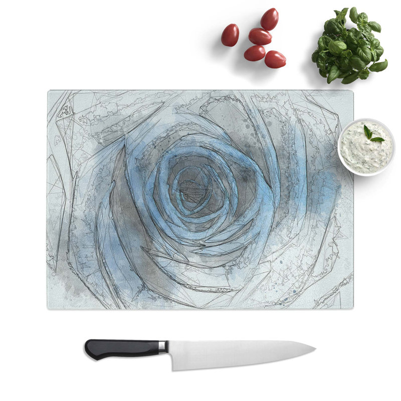Tempered Glass Pretty Rose Chopping Board, 28.5 cm W x 20 cm L