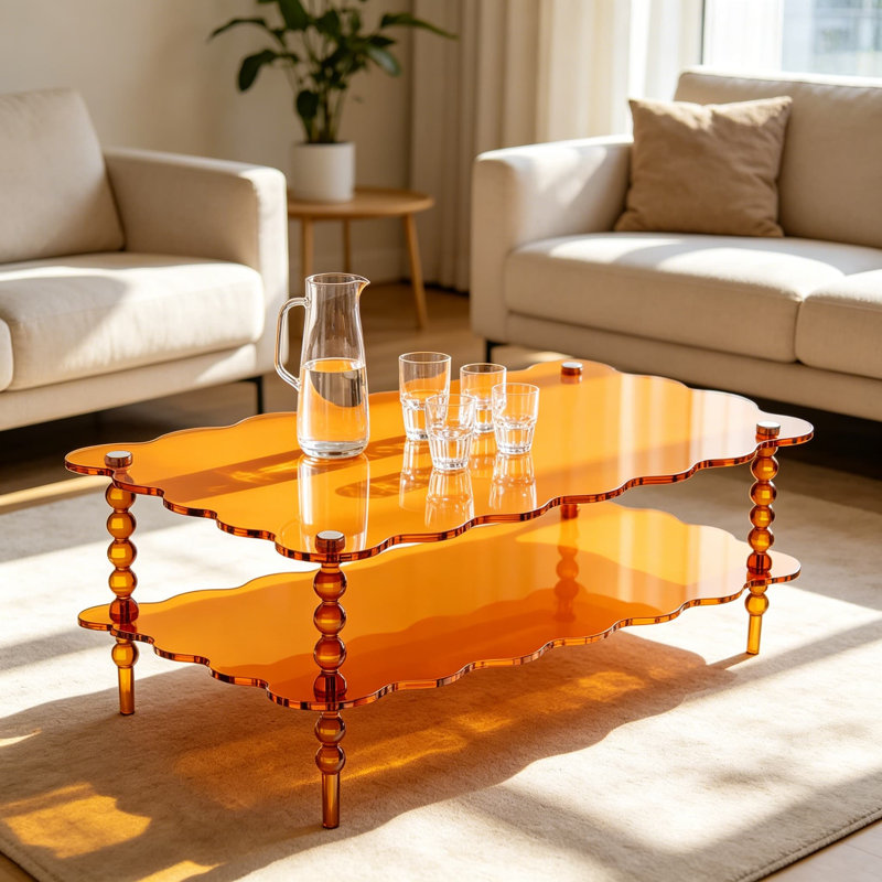 Table basse en acrylique, table de salon à 2 niveaux avec rangement, table de bout de style Mid-Century moderne, table de bout transparente pour petits espaces, assemblage facile