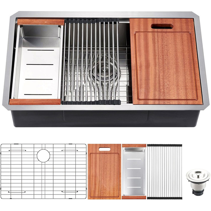 Évier de cuisine encastrable 32 po x 18 po à cuve simple en acier inoxydable de calibre 18
