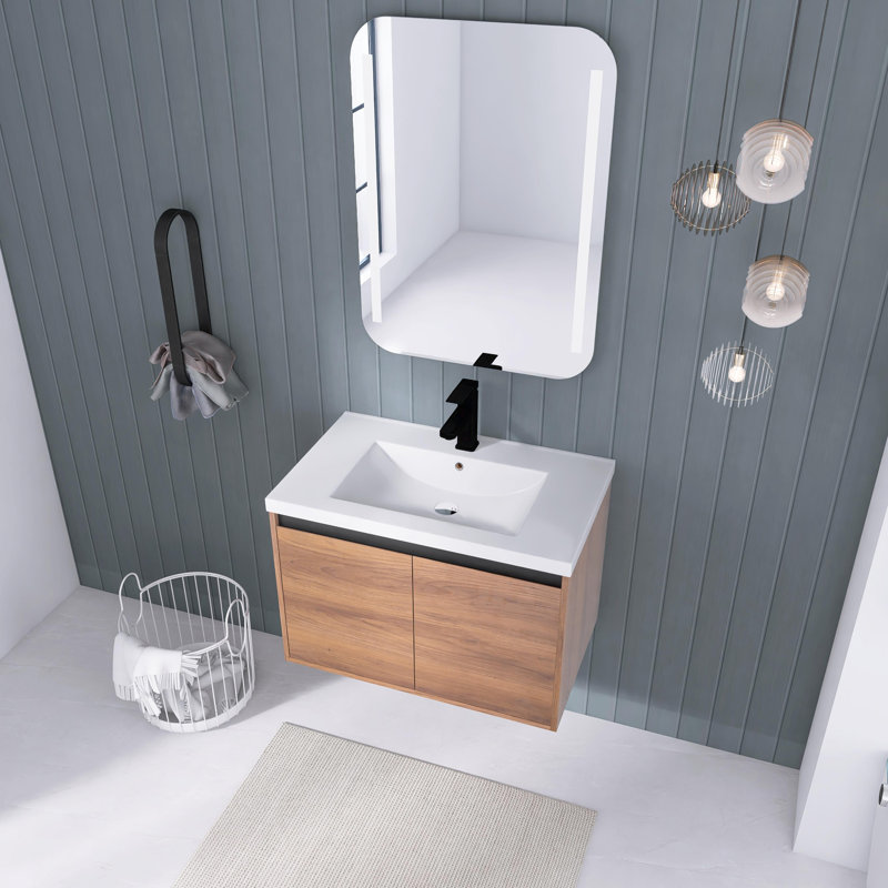 Ensemble de meuble-lavabo 30 po avec lavabo à poser en résine, ensemble d'armoire de salle de bain 2 portes