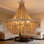 Lustre en perles de bois Boho, luminaire suspendu 6 lumières avec chaîne réglable pour salle à manger, salon, chambre à coucher, cuisine, vestibule et vestibule