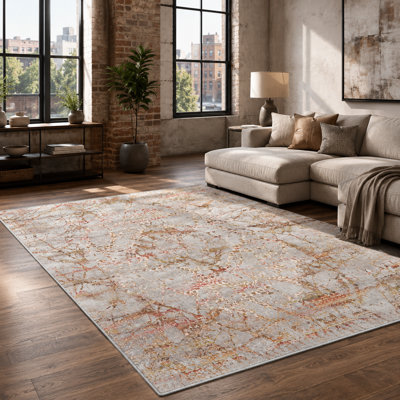 Netline Home Studio Linework Terracotta Traditional Washable Rug