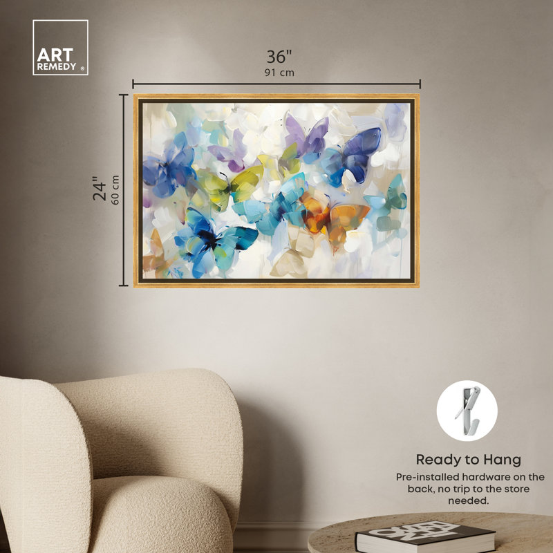 Colorful Butterfly Print on Canvas with Gold Frame