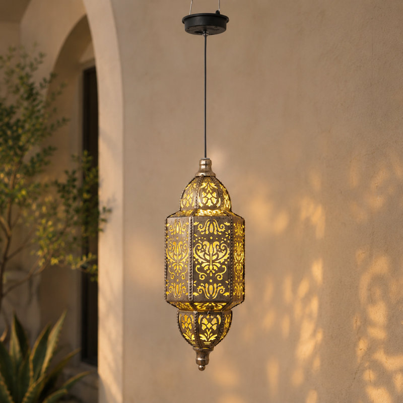 23 Inch High Large Hanging Solar Lights, Baroque-Style Openwork Square Pendant Light for Patio Pathway Yard Porch Backyard Garden Decor