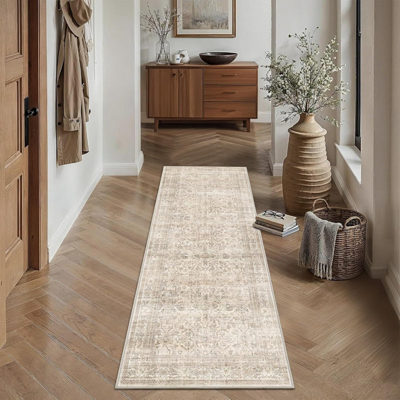 Tapis délavé lavable, antidérapant et doux, Runner 2'x6', Beige