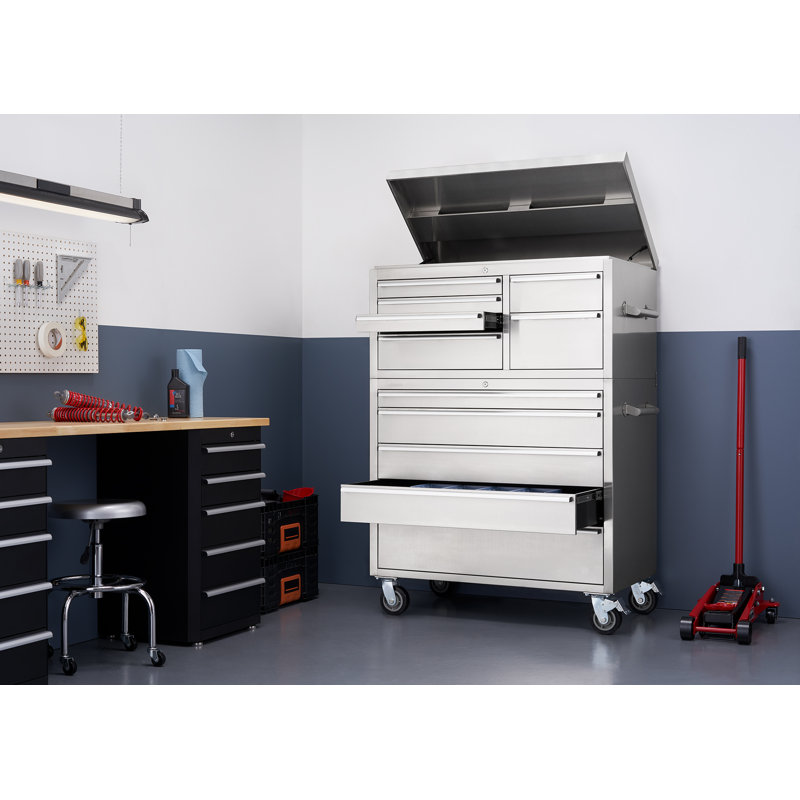 43 in. 11-Drawer Stainless Steel Rolling Tool Chest Combo