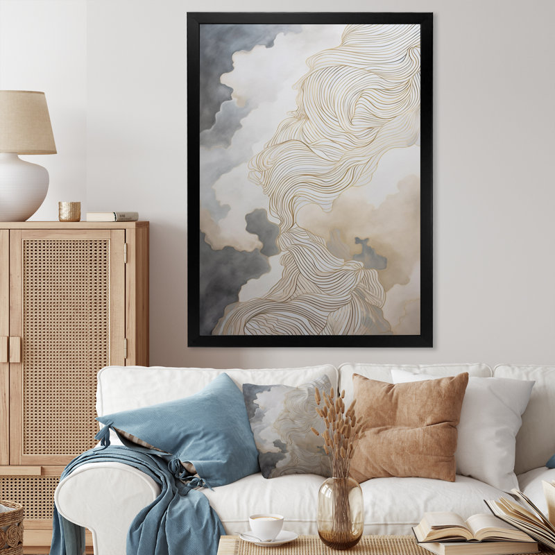 «Gold and Gray Abstracted Line Artistry IV», reproduction sur toile, Cadre photo noir, H 20 po x l 12 po x P 1 po