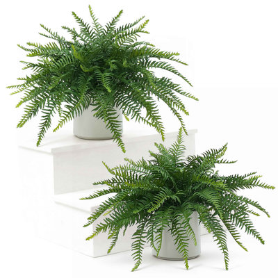 Ensemble de topiaires de fougères artificielles 21 "de 2 à 17" de hauteur avec de fausses plantes de Boston | Faux verdure résistante aux rayons UV pour décoration de porche, jardin intérieur extérieur, décoration de bureau de maison de ferme