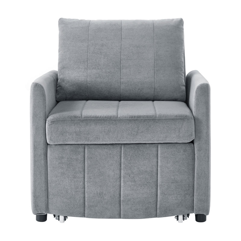 Jad Convertible Chenille Sleeper Sofa with Adjustable Backrest & Storage, Gray