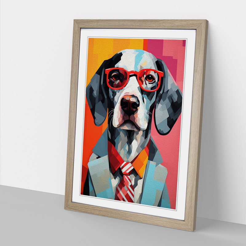 Modern Dog Abstract - Single Picture Frame Print on Wood, Oak Framed, 34cm H x 25cm W x 2cm D