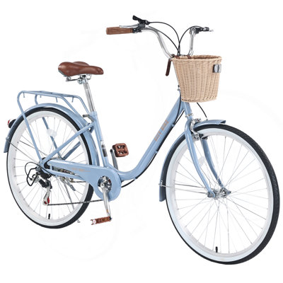 7 Speed City Bike With Basket , Steel Frame,Multiple Colors 26 Inch Bicycle