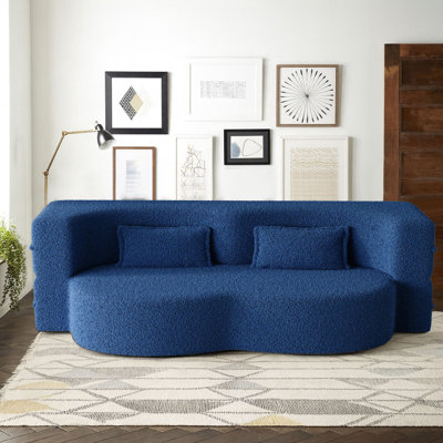 Modern Minimalist Compressed Upholstered Convertible Two-Seater Sofa Bed with 2 Pillows