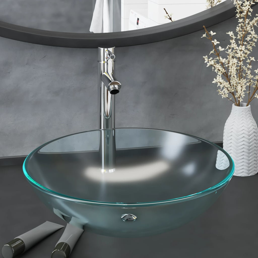Canora Grey Bathroom Sink With Tap And Push Drain Frosted Tempered Glass