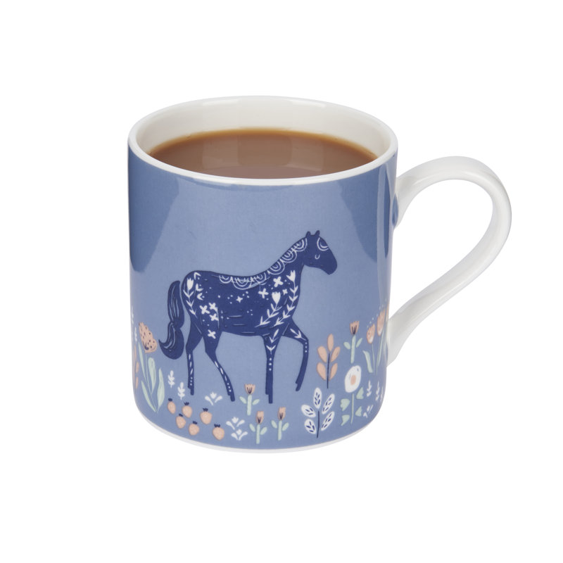 KitchenCraft 330ml Woodcut Horse China Mug