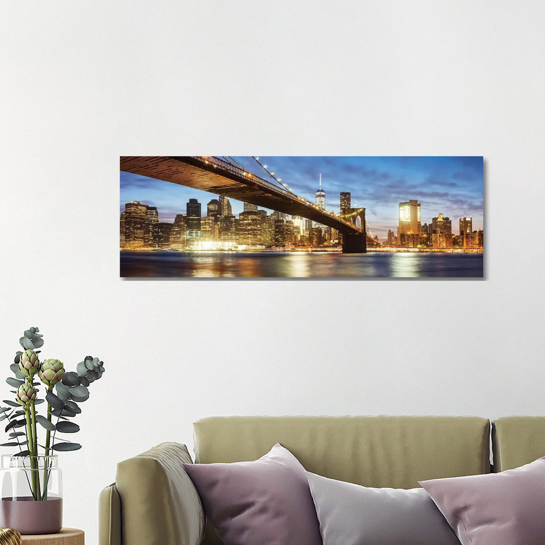 Brooklyn Bridge Panoramablick, New York von Matteo Colombo - Ohne Rahmen Panorama-Leinwand Giclée auf Leinwand