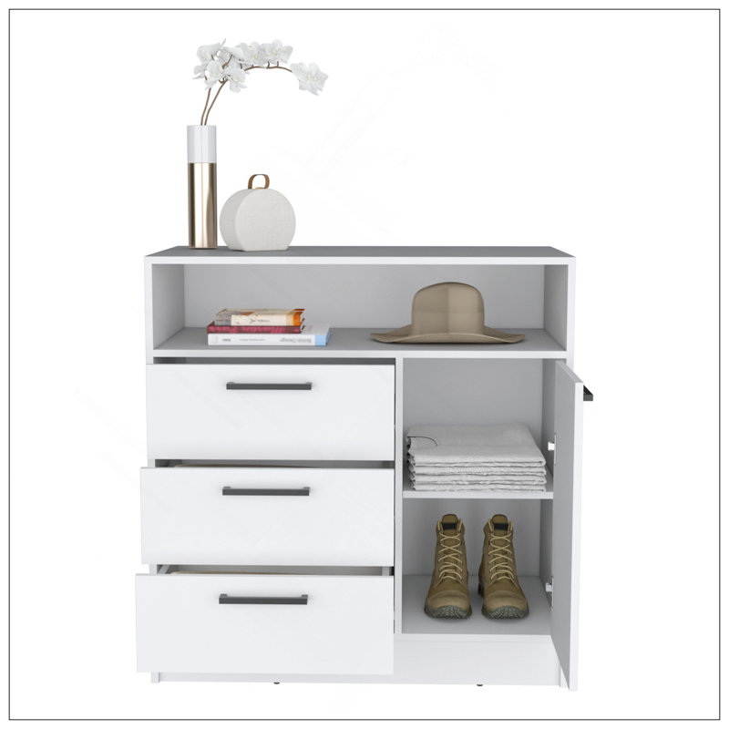Commode compacte Omaha avec 3 tiroirs et une armoire, Blanc