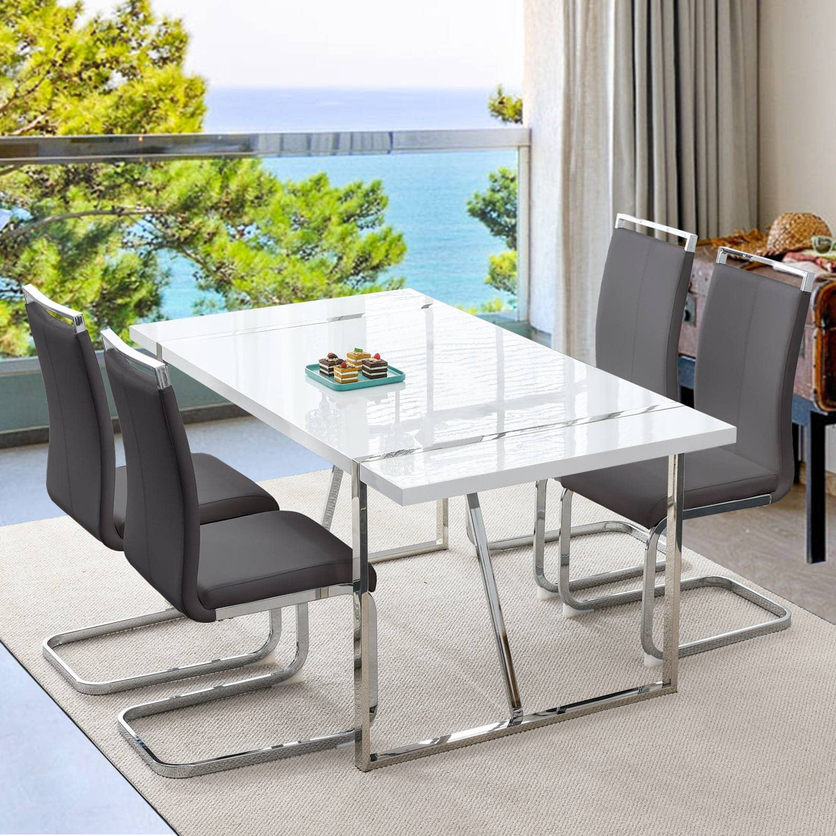 Mercer41 4 - Person Dining Set, Modern Rectangular Dining Table Set ...