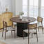Table de salle à manger 46 "à deux tons ronde en chêne avec piédestal en bois massif Table de salle à manger moderne pour 4 personnes-1394197631-1394197629