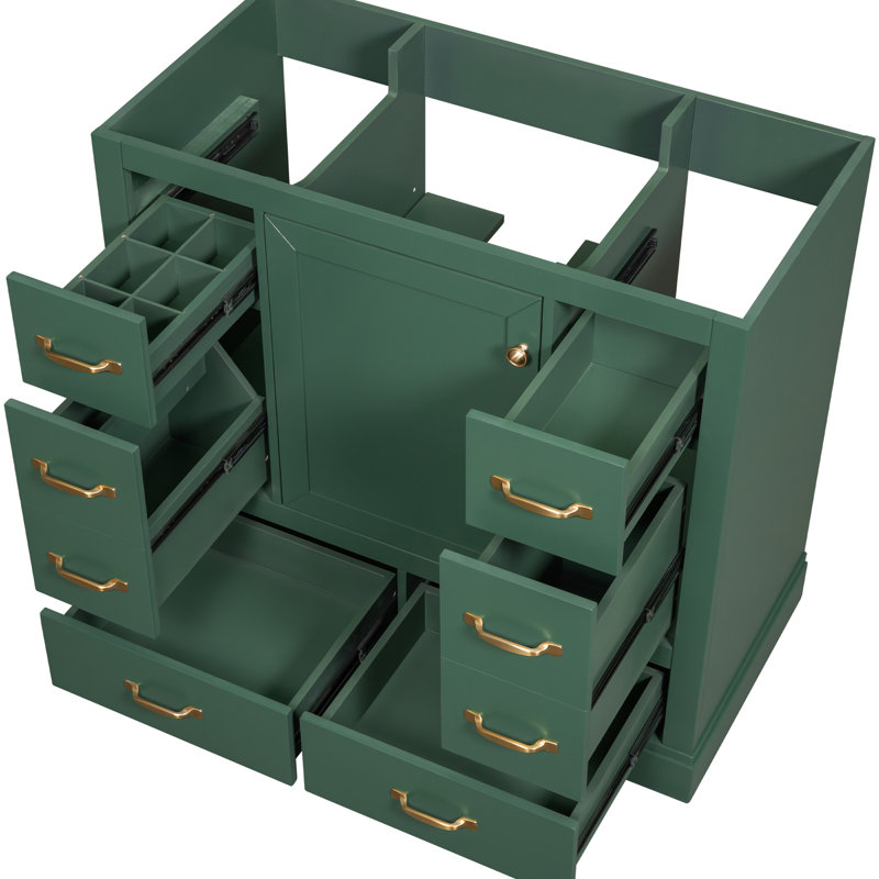 Meuble-lavabo de salle de bain - 36 po, bois massif +, 6 tiroirs, base d'armoire rectangulaire, tablette réglable, moderne, autoportant, assemblage