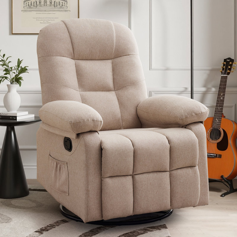 KORSER Recliner Chair, Small Recliner For Small Space, 360 ° Swivel Rocker Recliner For Living Room, Manual Recliner With Side Pockets