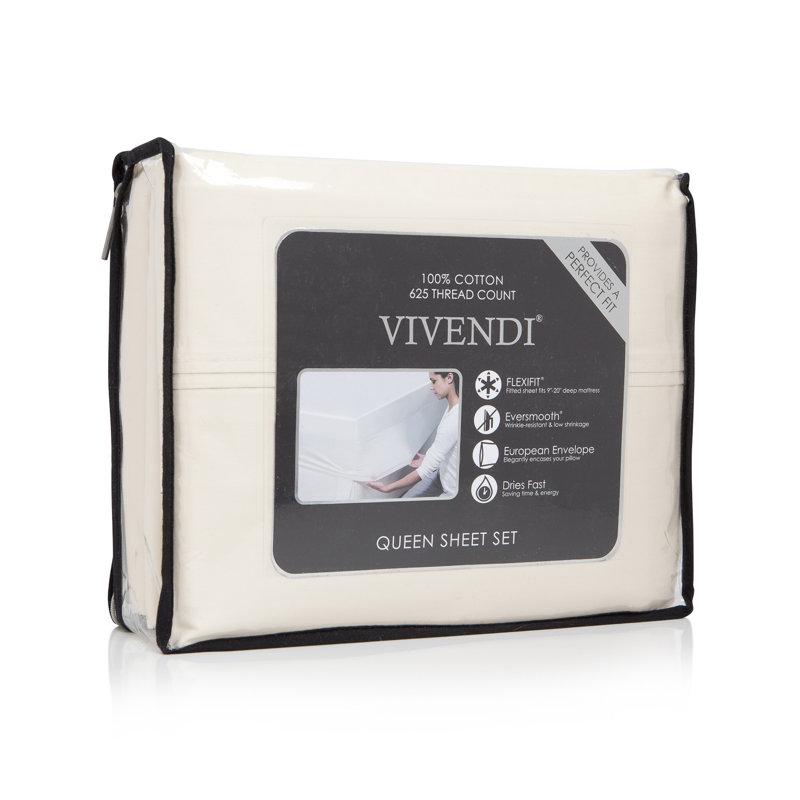 100% Cotton Sheet Set, Ivory, King Sheet Set + 1 Fitted Sheet + 2 Pillowcases