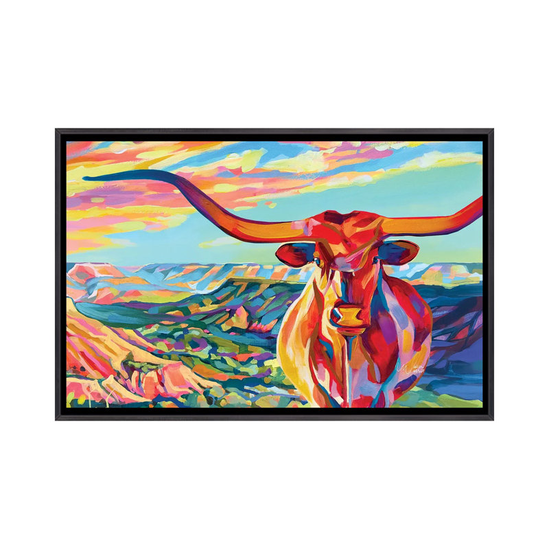 Palo Duro Texas Longhorn - Framed Wall Art Print, Distressed Black, 26" H x 40" W, Framed Print without Mat