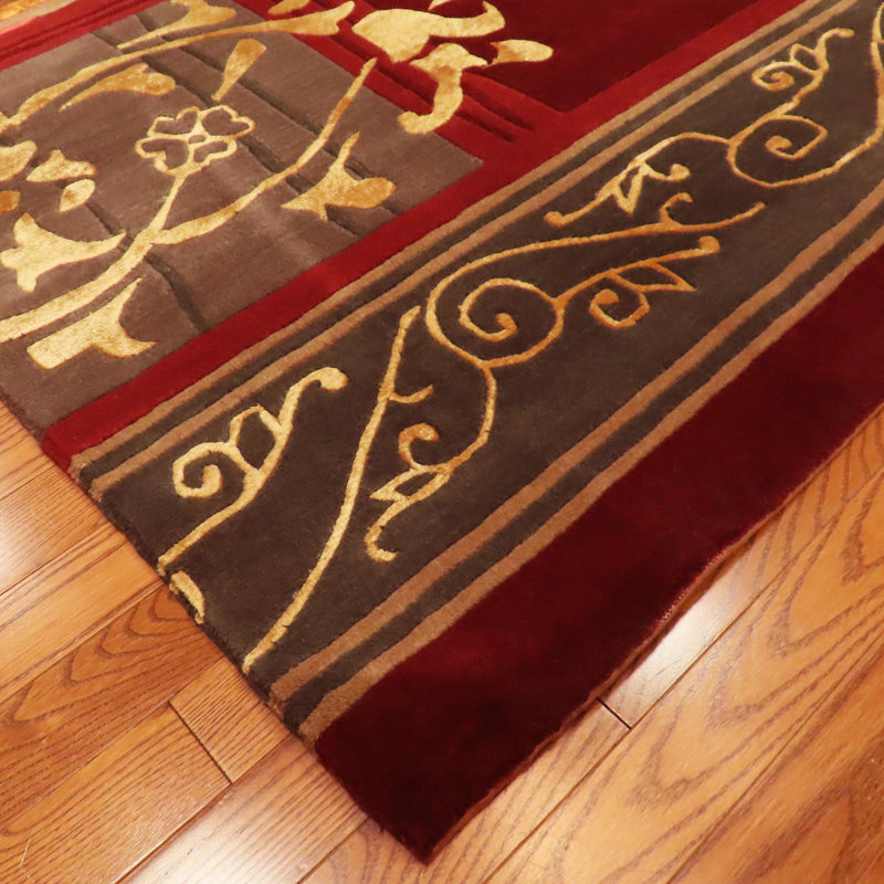 Presidential Hand Knotted Striped Area Rug in Red/Yellow/Green, Rectangle 10' x 14'