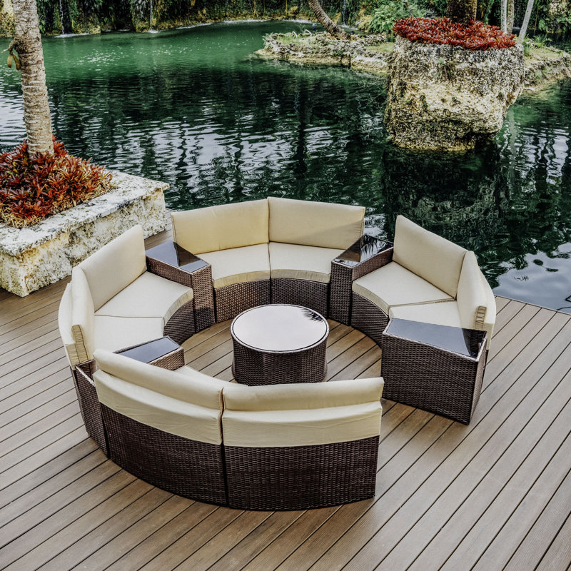 Ensemble de conversation d'extérieur 8 personnes avec coussins Slunce, Coussin beige / structure brune