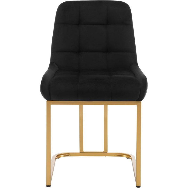 Aunna 49cm H Velvet Upholstered Metal Upholstered Back Cantilever Chair, Black, 4