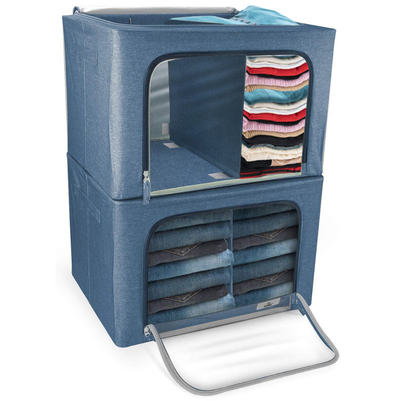 Sorbus Large Storage Box 2-Compartment Foldable with Window & Handles 2 Pack in Blue