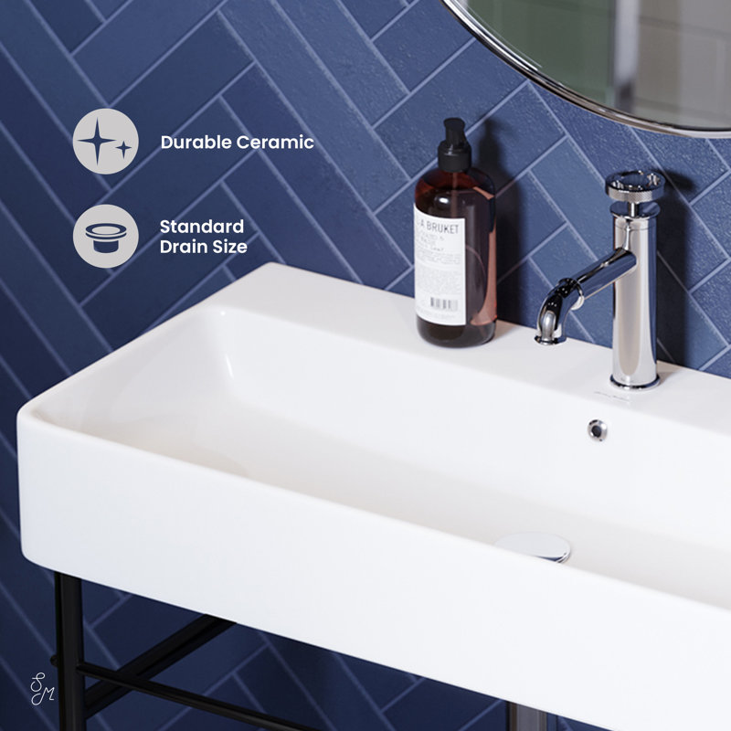 Carre 36" Ceramic Console Sink White Basin Black Legs, White/Black