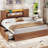 Farmhouse Bed Frame With Double Barn Door Storage Headboard Rustic Wooden Bed With 4 Drawers And Led Lights-903829569-872448972