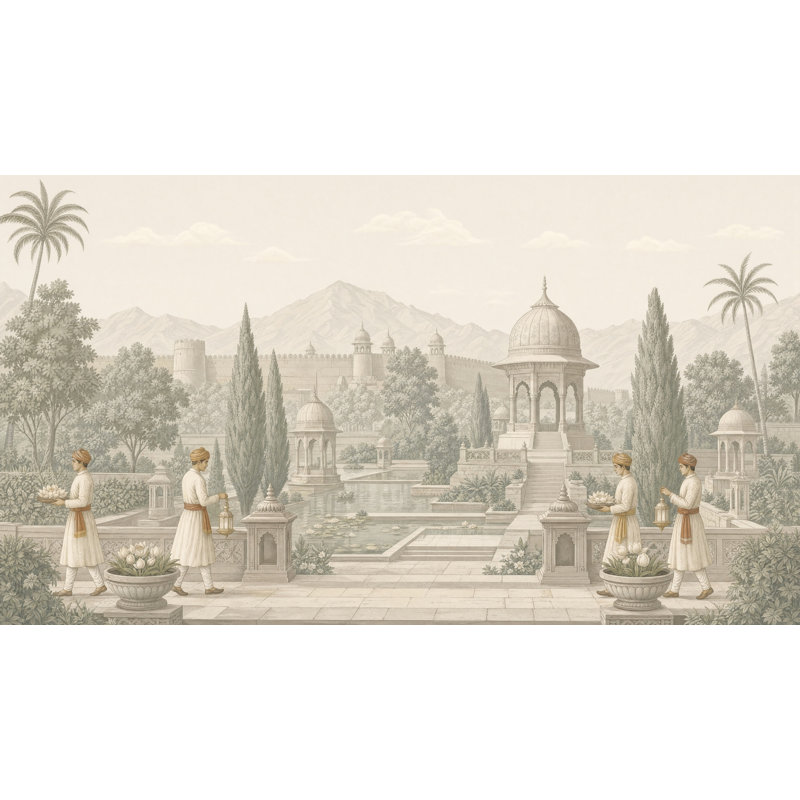 Décoration murale mughal, 100 po x 96 po, Peler et coller
