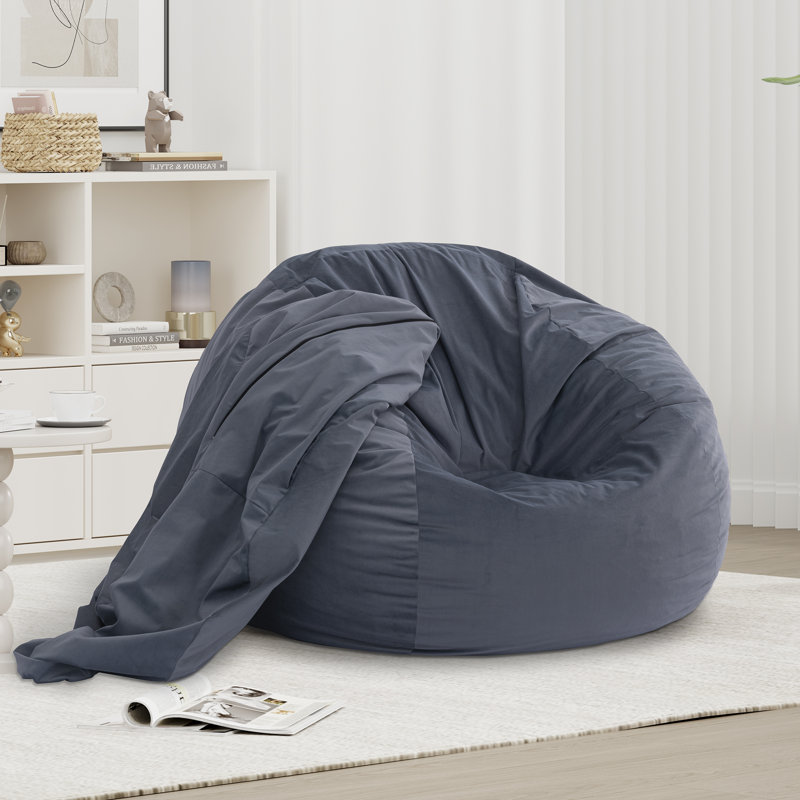 Versatile Bean Bag Chair Filling With Memory Foam Shredded, Plush Velvet Removable Cover For Convertible Seat & Guest Bed