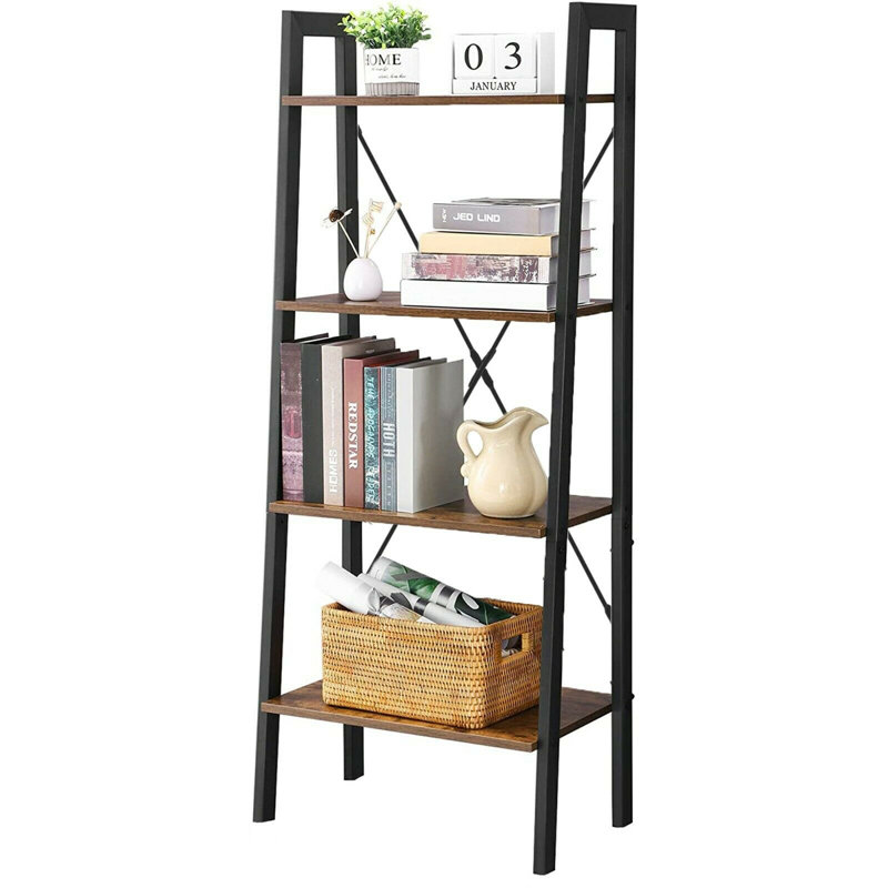 Babs 148cm H x 60cm W Steel Ladder Bookcase, Walnut