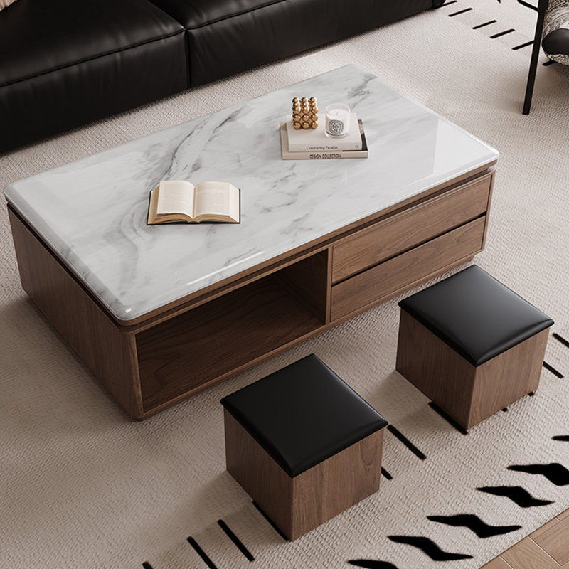 Table basse moderne avec repose-pieds avec rangement, Brun, H 19,68 po x L 55,11 po x l 31,49 po, Blanc
