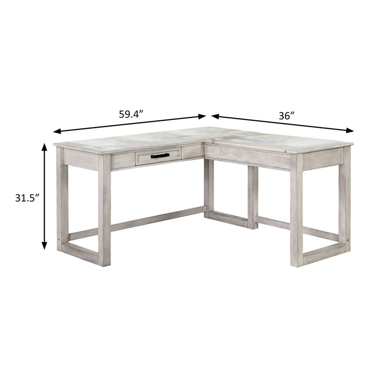 Bureau en coin 59,5 po, transitionnel, blanc antique
