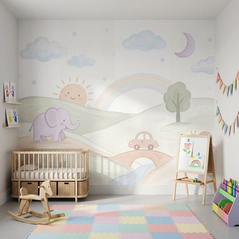 Papier peint décoratif pour chambre d'enfant pastel, Non tissé, 160 po x 108 po
