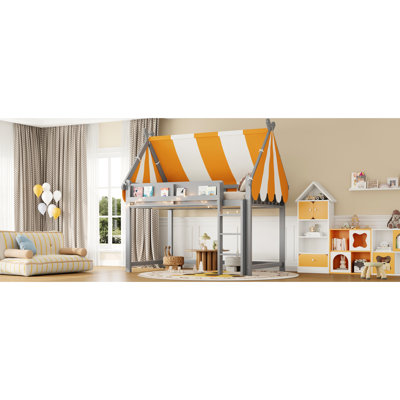 Full Size Gray Loft Bed With Colorful Canopy, Warm Lights, And Storage Function - Transforming ' Sleeping Space Color Block Led Solution A Playful For Rooms