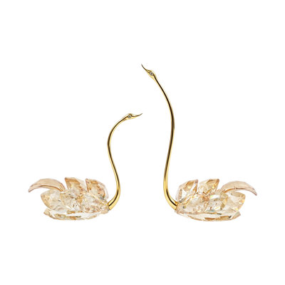 Pair of Swan Crystal Ornaments, Champagne Metal & Crystal Desk Decor, Romantic Wedding & Anniversary Gift