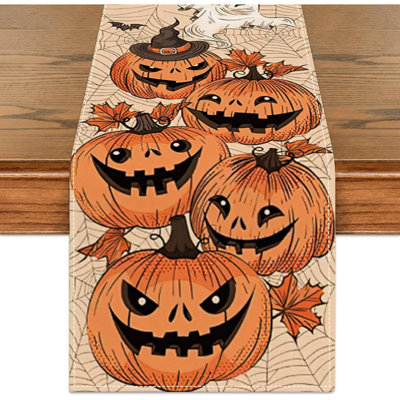 Halloween Table Runner Pumpkin Holidays Party Decor Supplies 183x33 Cm | Cute Halloween Pumpkin And Ghost Tablecloth For Parties, Dinners Family Gatherings, School Table, Dinner And Holiday Decor