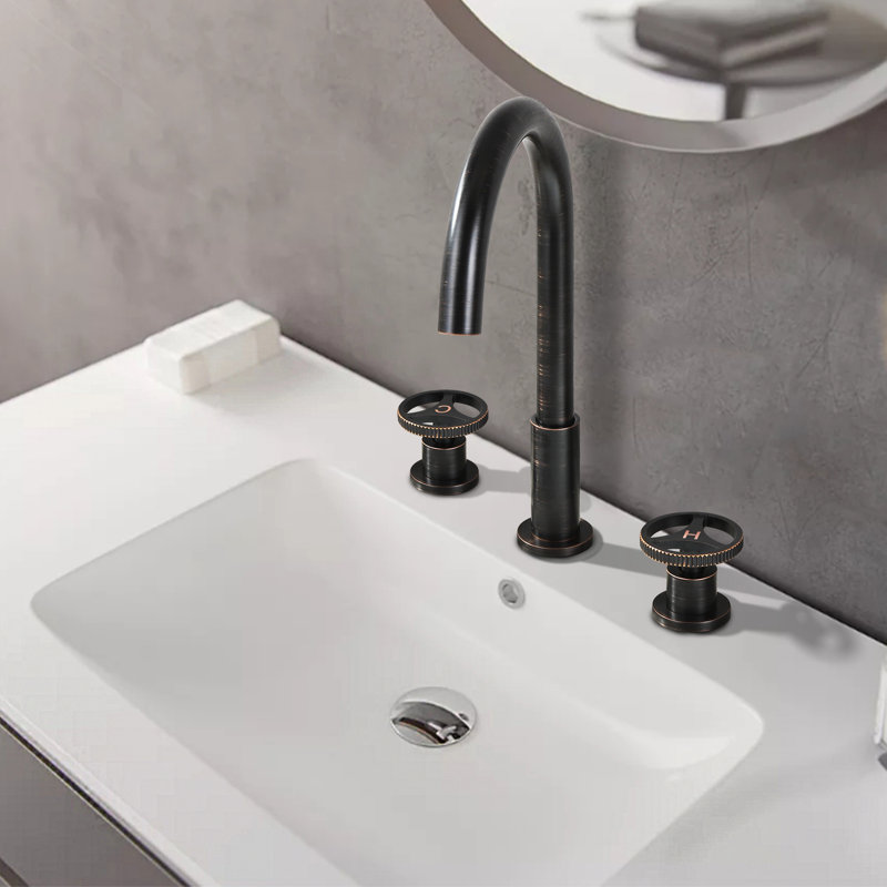 Robinet de salle de bain SKOWLL à 3 trous, poignées de lavabo à deux poignées, grande arche industrielle de 8 pouces avec bec pivotant à 360 °, finition bronze huilé