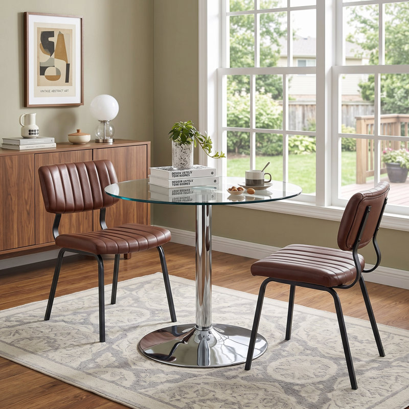 35" Modern Round Tempered Glass Dining Table for Small Space, Silver